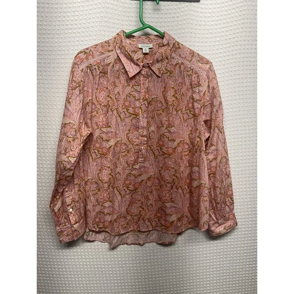 Sundance Poppy Bloom Paisley Women's Pullover Shirt Blouse Size Petite Large PL